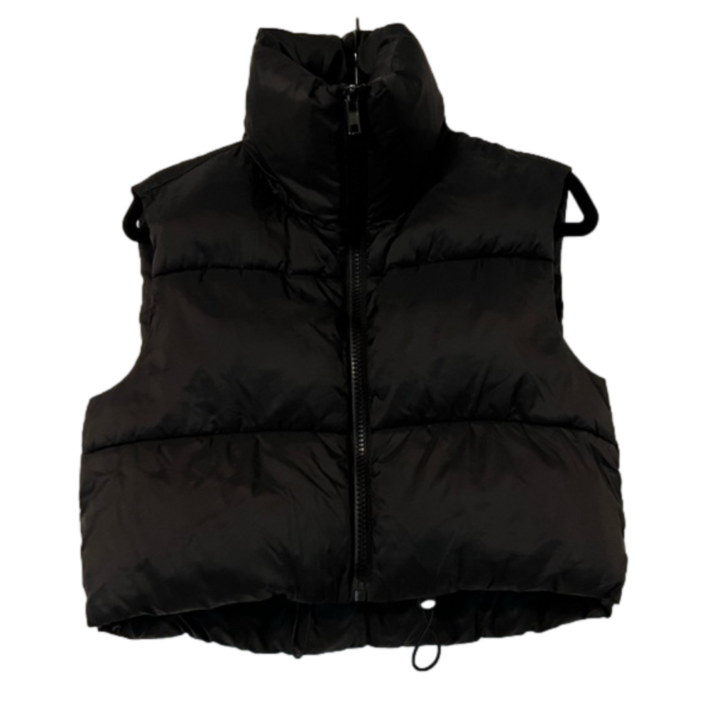 Fuinloth Women's Padded Vest, High Stand Collar Lightweight Zip Crop Puffer Gile